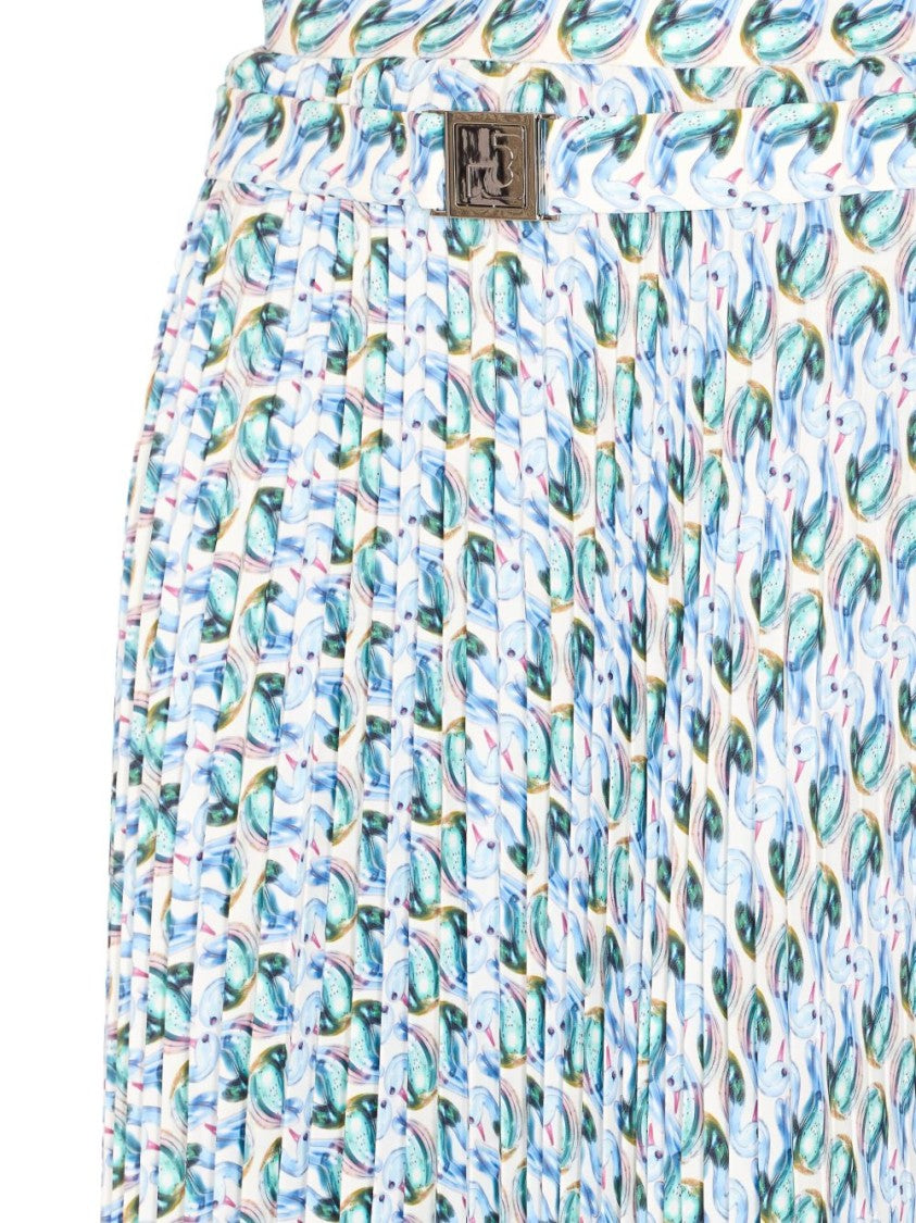 Tory Burch Fully Pleated Light Blue Skirt With Logo Plaque