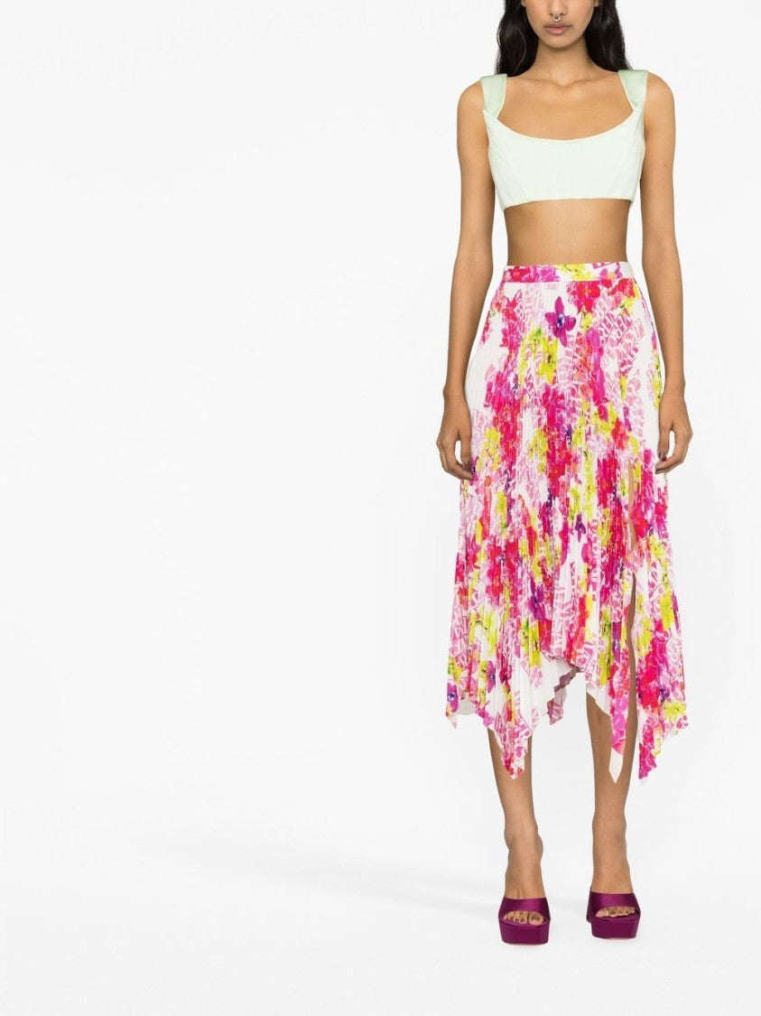 Versace Floral-Print Pleated Skirt