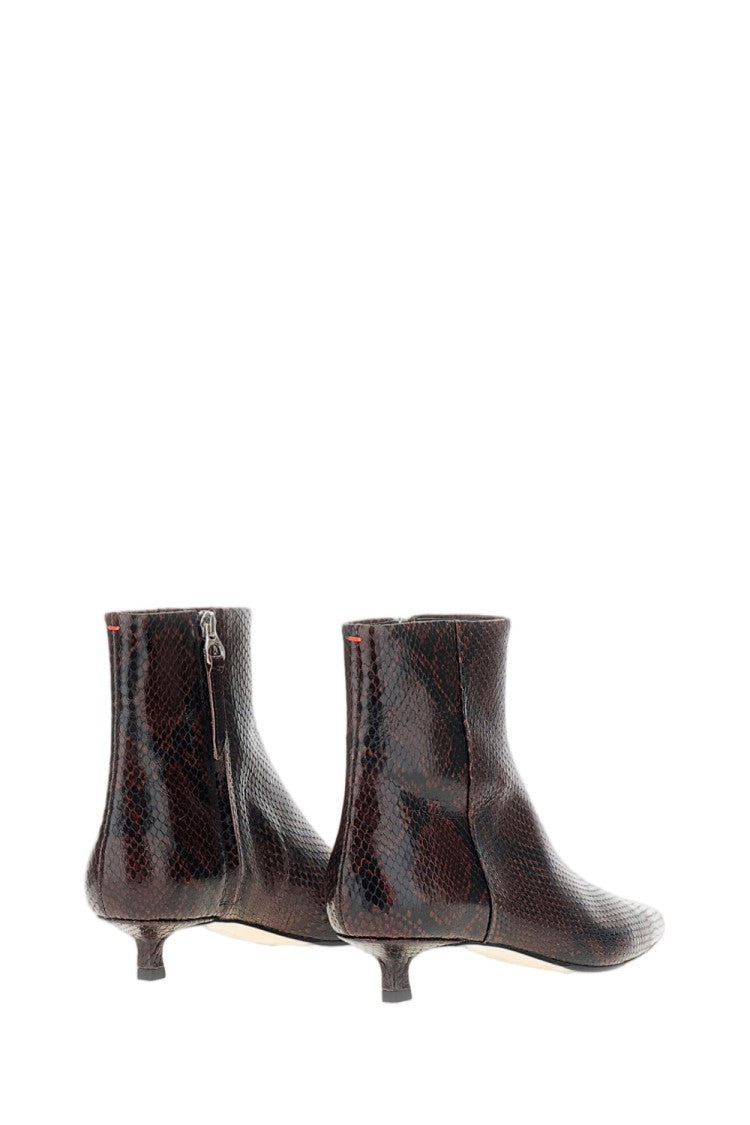Aeydē Textured Snake-Print Leather Ankle Boots With Cigarette Heel