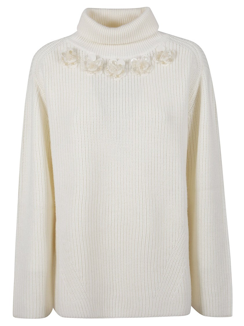 Parosh Ribbed Knit Sweater With Floral Embroidery