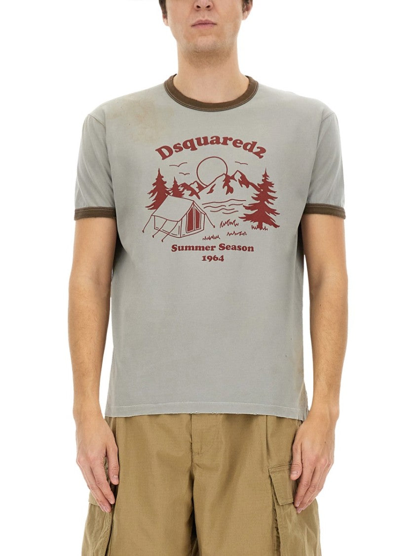 Dsquared2 Vintage Print Relaxed-Fit T-Shirt With Contrasting Trim