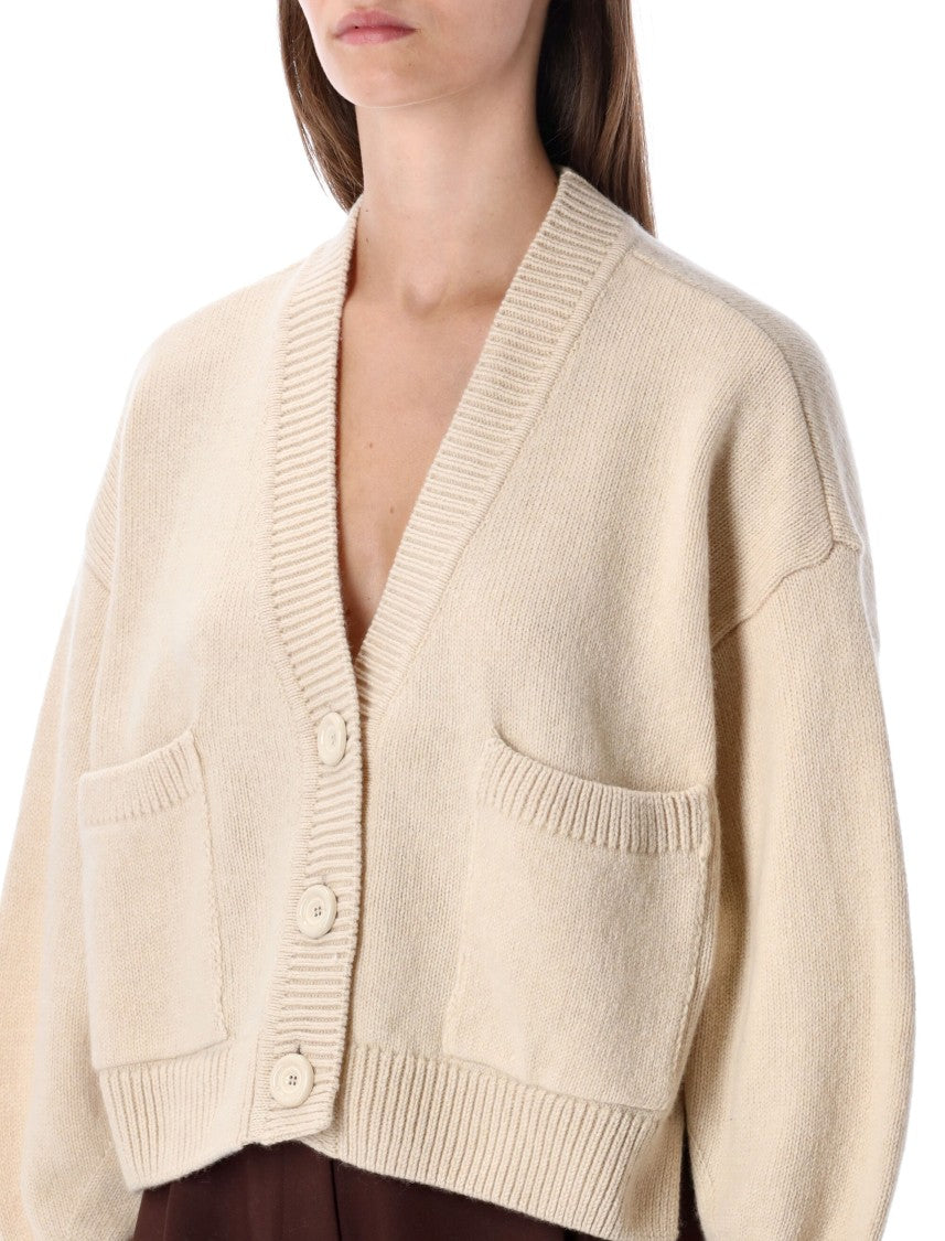 Sessùn Beige Cropped Wool Cardigan With Patch Pockets