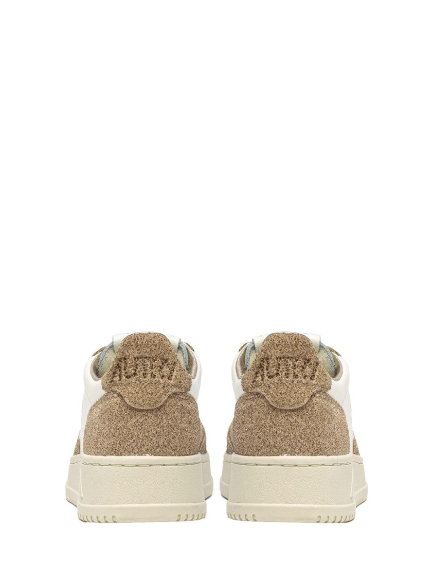 Autry Beige Low Sneakers With Glittery Suede Accents