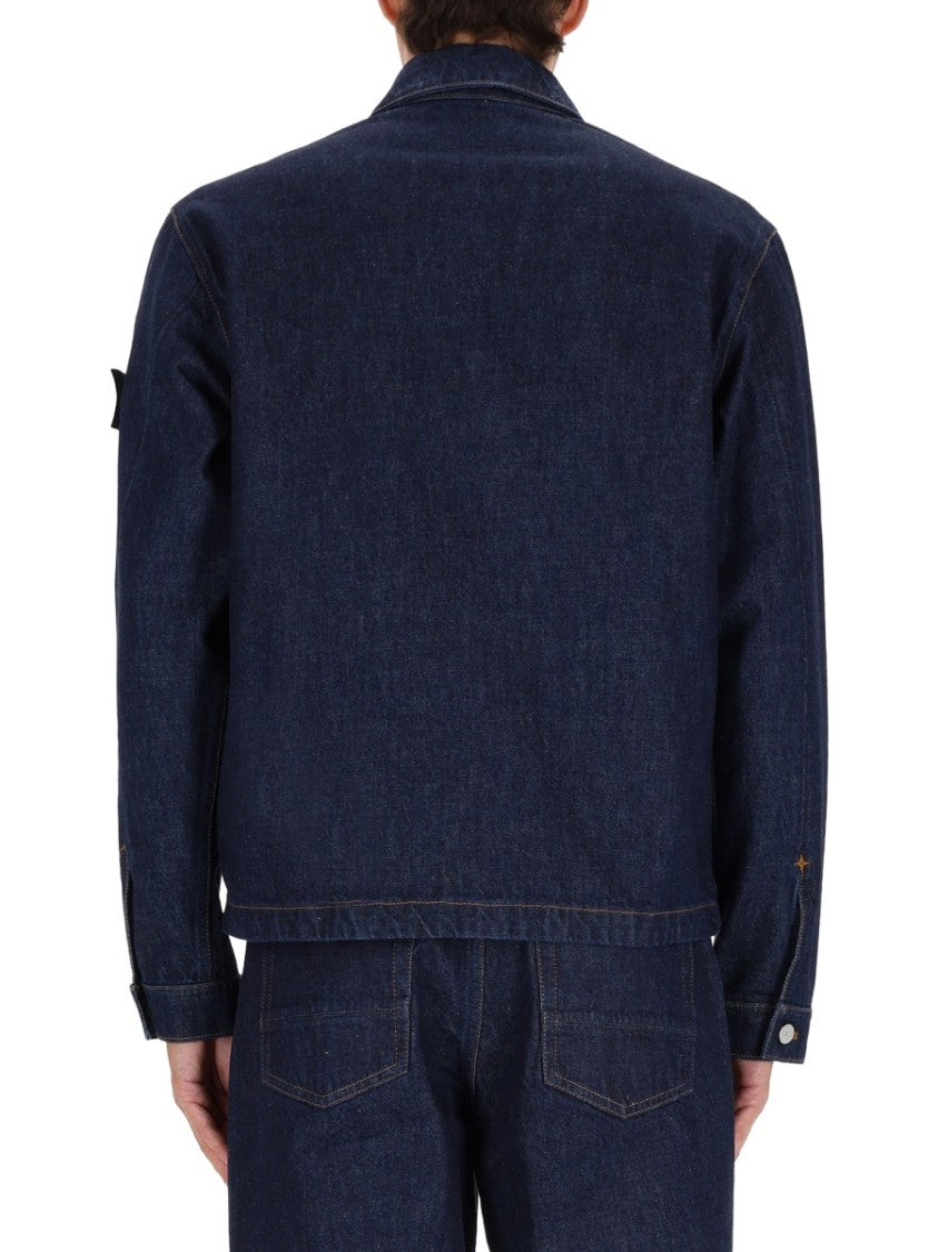 Stone Island Dark Indigo Denim Jacket With Classic Collar