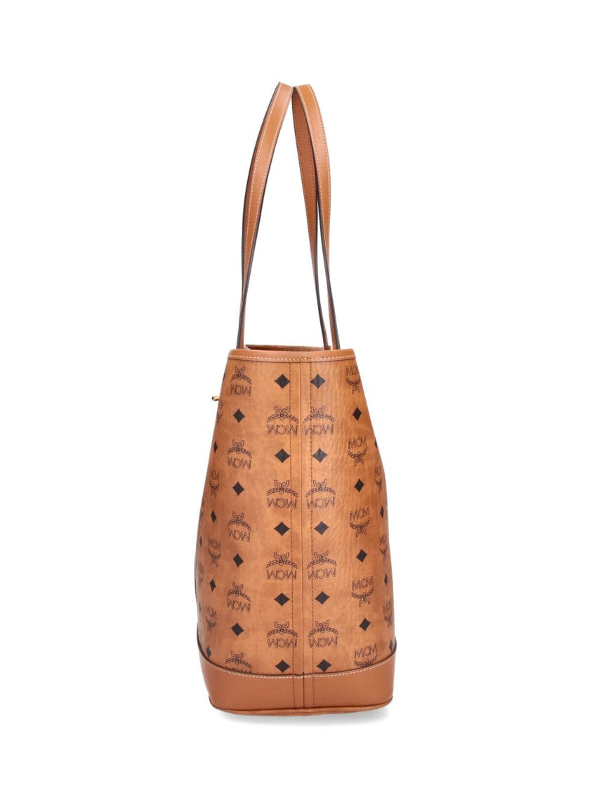 Mcm Brown Liz Visetos Leather Tote Bag