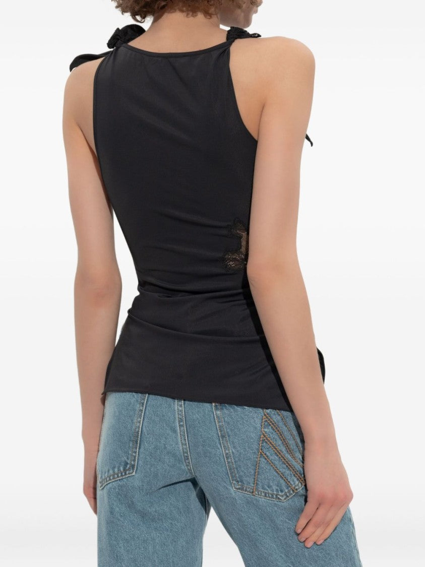 Coperni Lace-Embellished Black Top With Floral Embroidery