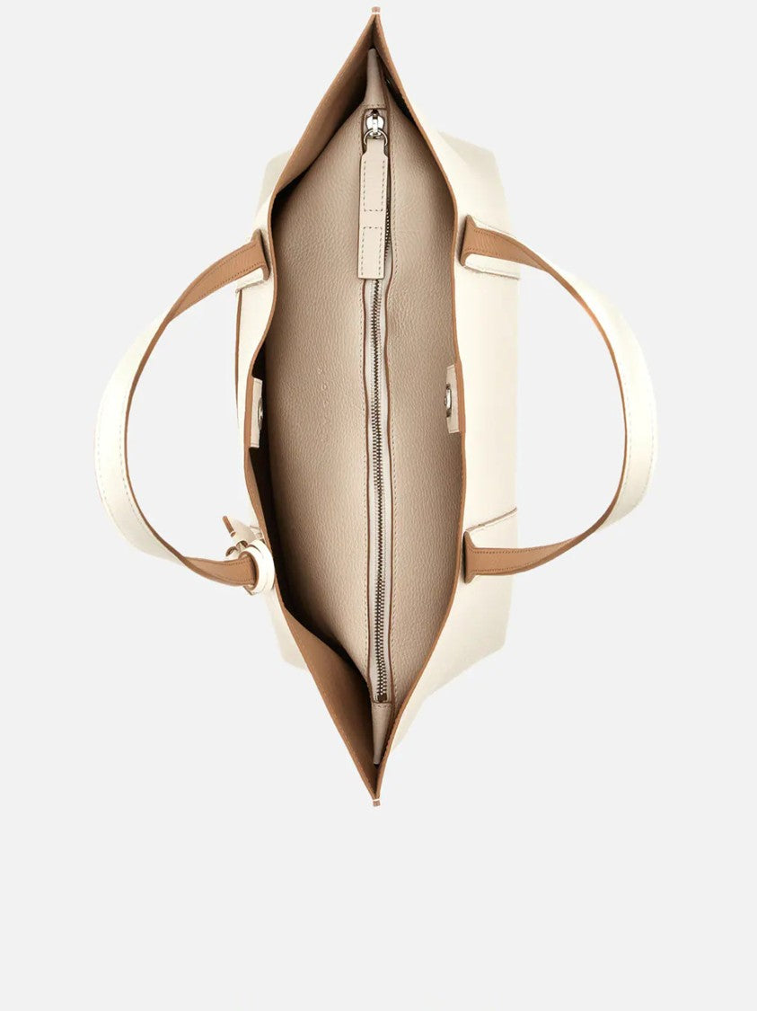 Hogan White Spacious Structured Metallic Lock Tote