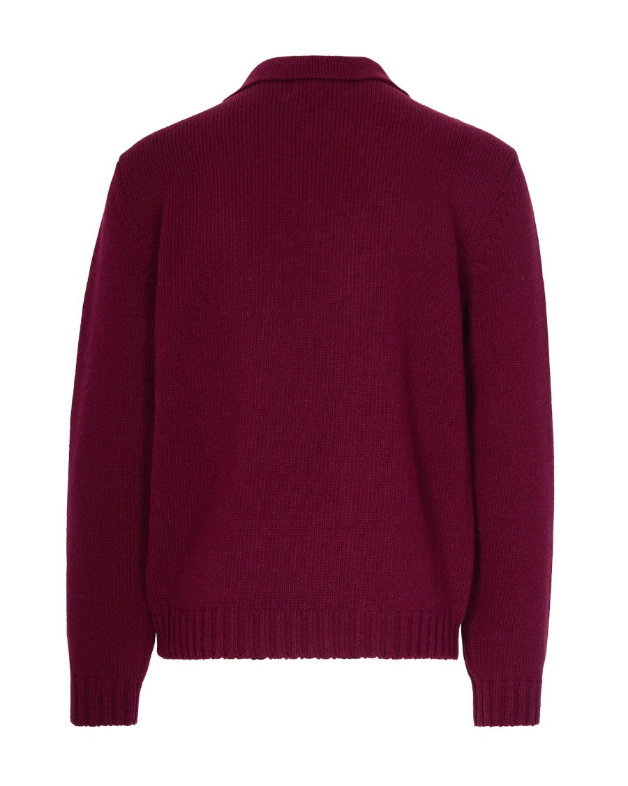 Arte Antwerp Bordeaux Knitted Wool Blend Polo Sweater