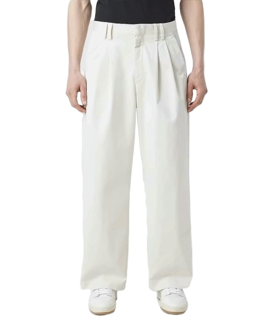 Closed Wide-Leg Cotton Pants With High Waist