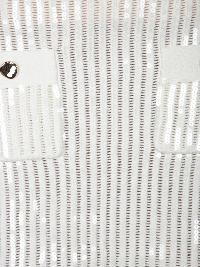 Self-Portrait Mini Sequin Knit Skirt With Button-Accented Pockets