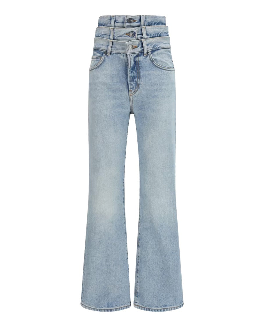 Fiorucci Triple-Layered Waistband Light Blue Flared Jeans