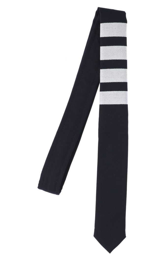 Thom Browne Blue Wool Tie With Iconic Stripes And Grosgrain Tab