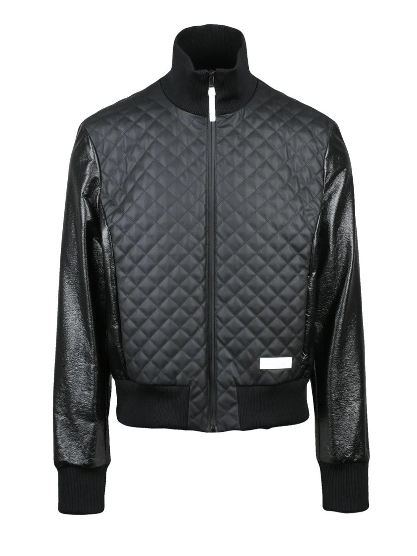 Balmain Quilted Black Polyurethane Jacket With High Collar And Functional Pockets