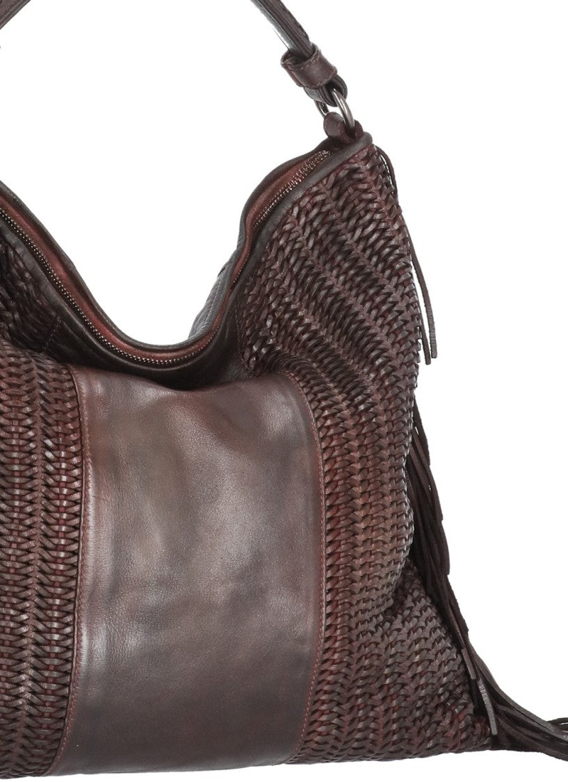 Reptile's House Deep Red Braided Tote With Fringed Sides
