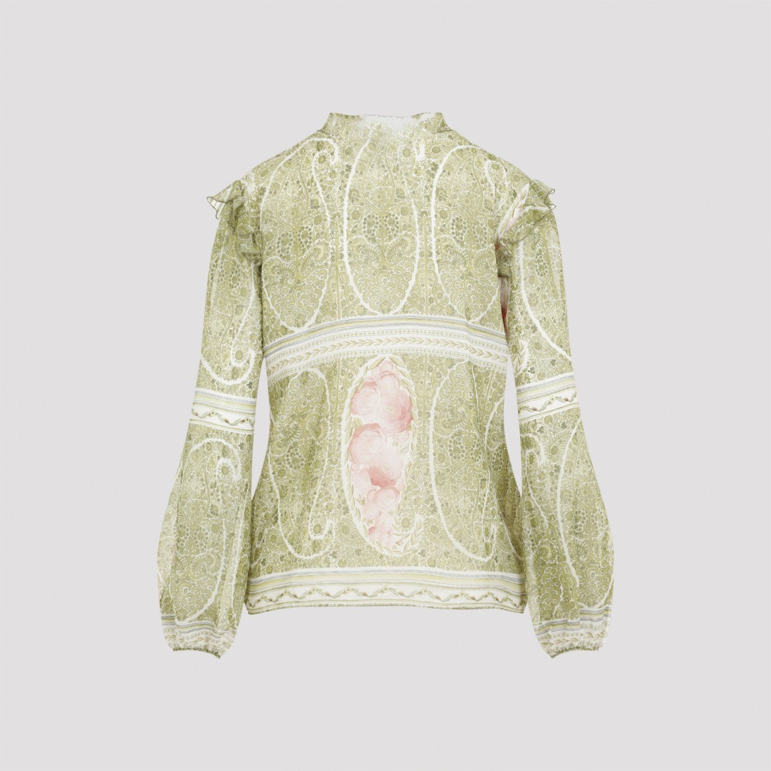 Giambattista Valli Printed Green And Pink Silk Blouse