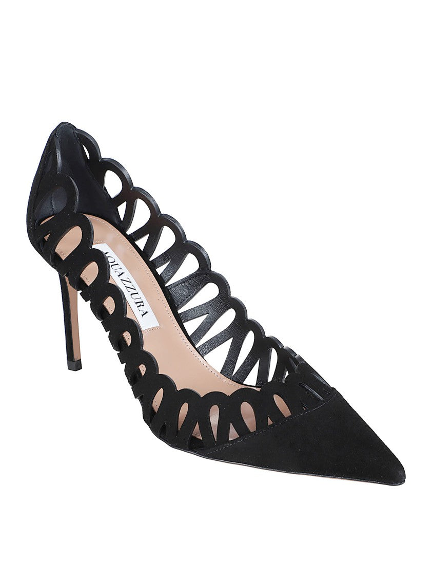 Aquazzura Pointed Toe Slip-On Pumps With Scalloped Cutouts
