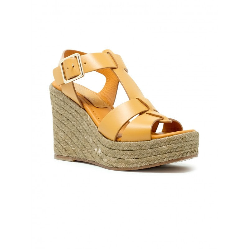 Paloma Barceló Ochre Leather Alison Wedge Sandals