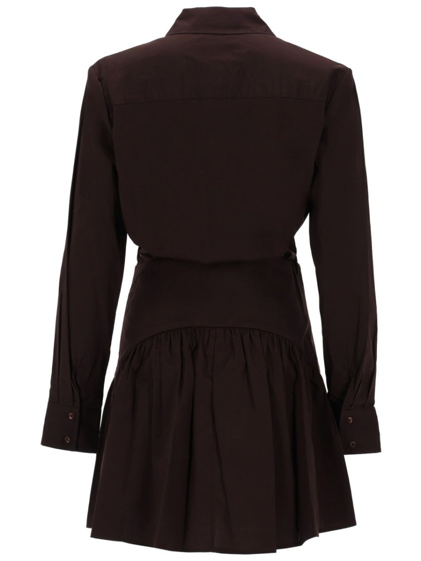 Staud Brown Rocco Flared Gathered Cotton Mini Dress