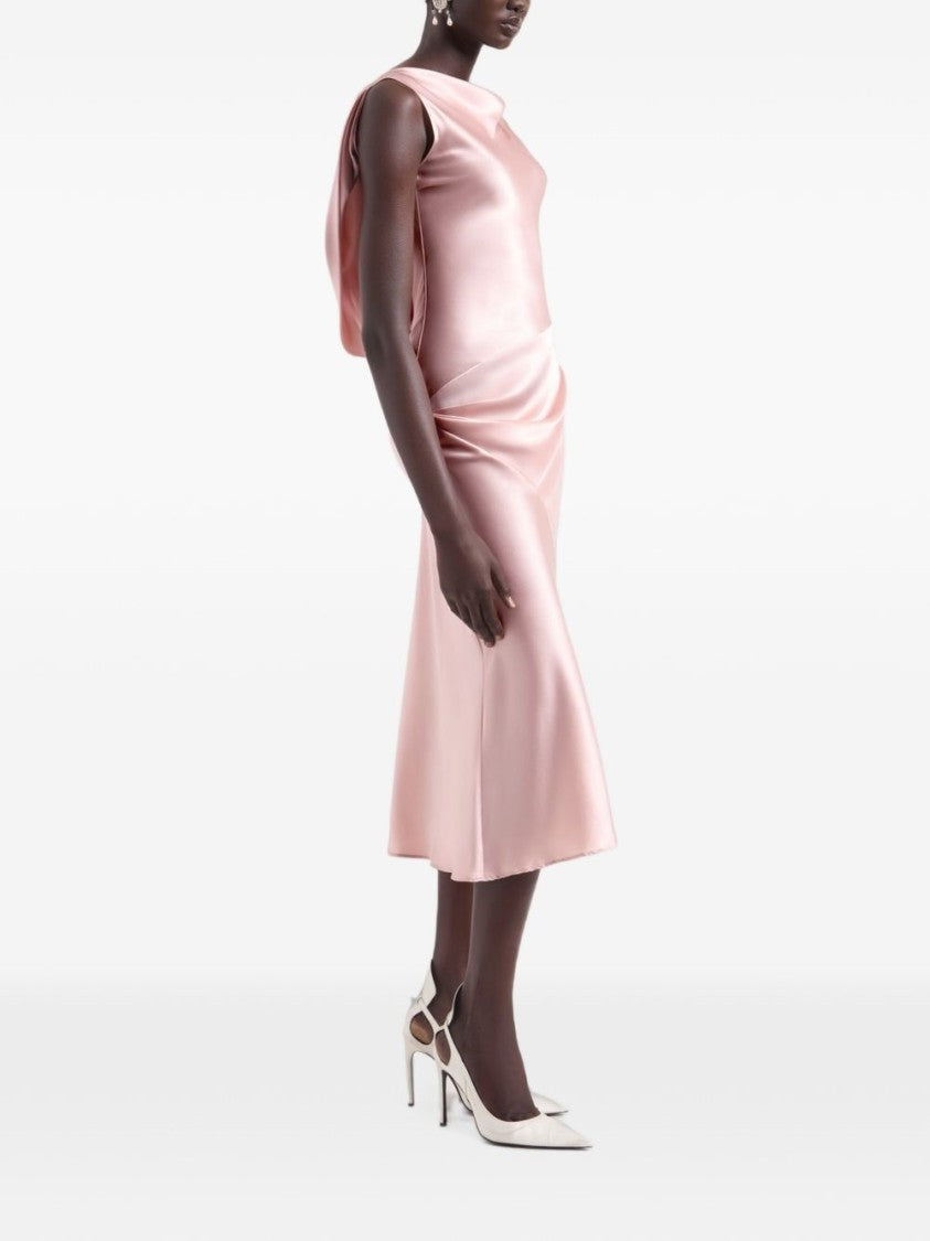 Nina Ricci Draped Midi Dress In Blush Satin Finish