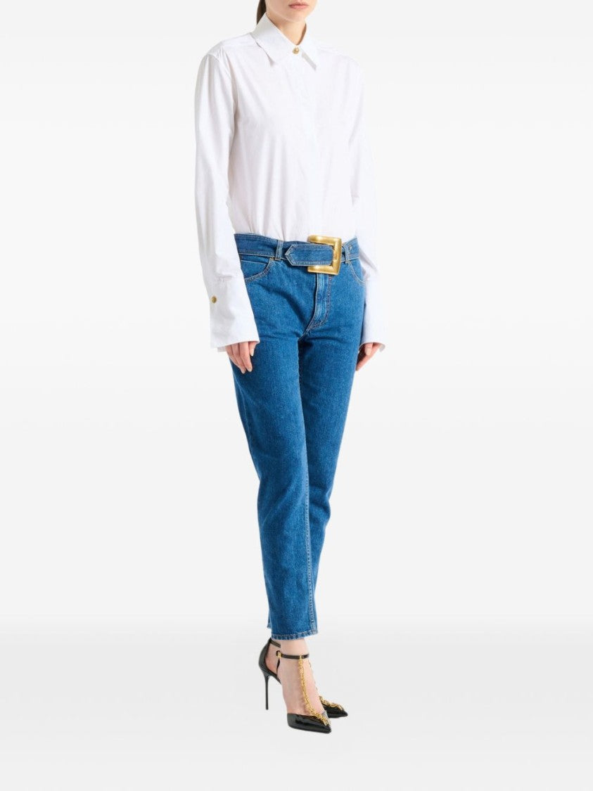 Balmain Straight-Leg Denim Jeans With Oversized Gold Buckle Belt