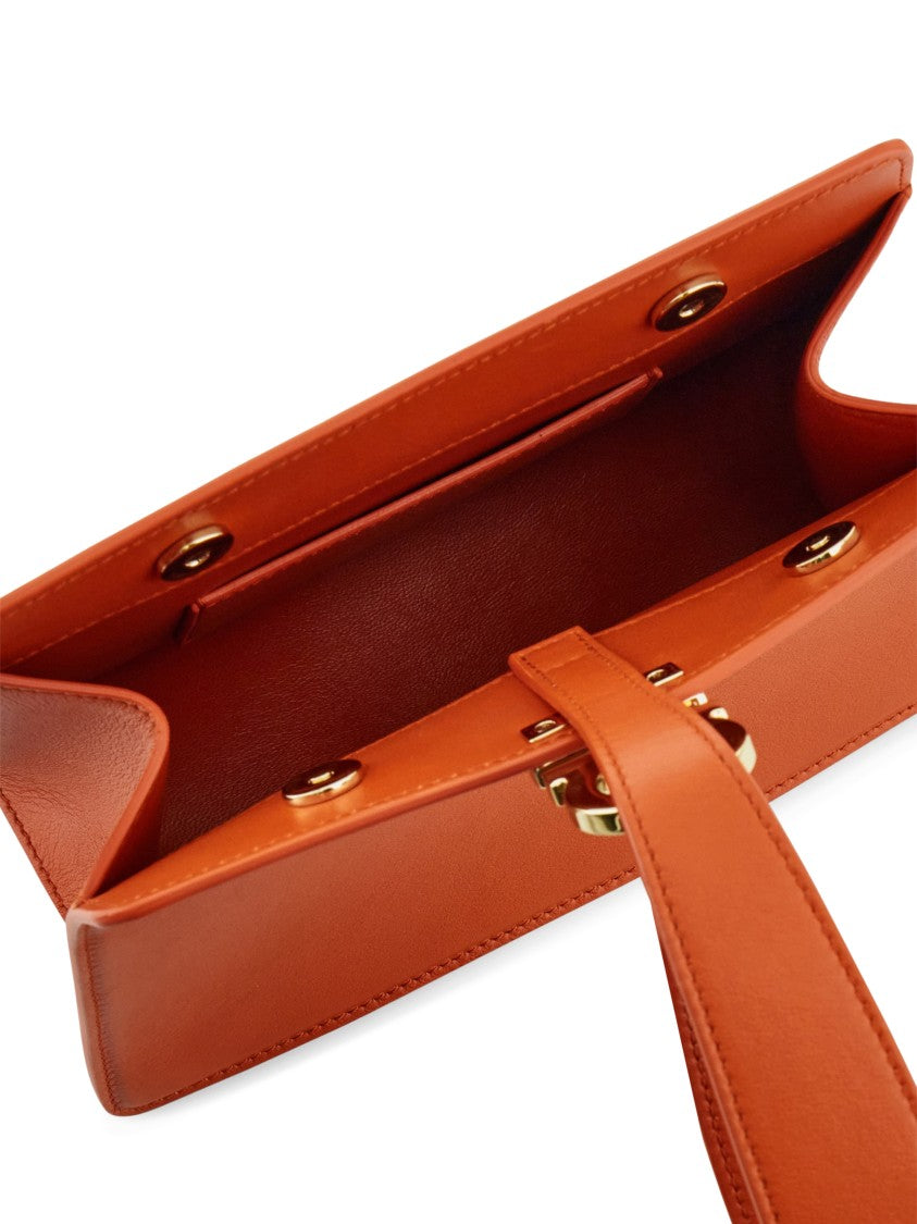 Ferragamo Rectangular Orange Clutch With Gold-Tone Clasp
