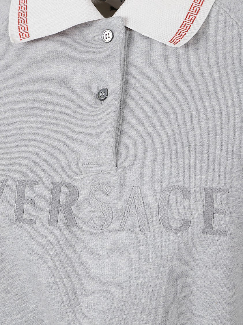 Versace Cropped Grey Sweater With Polo Collar