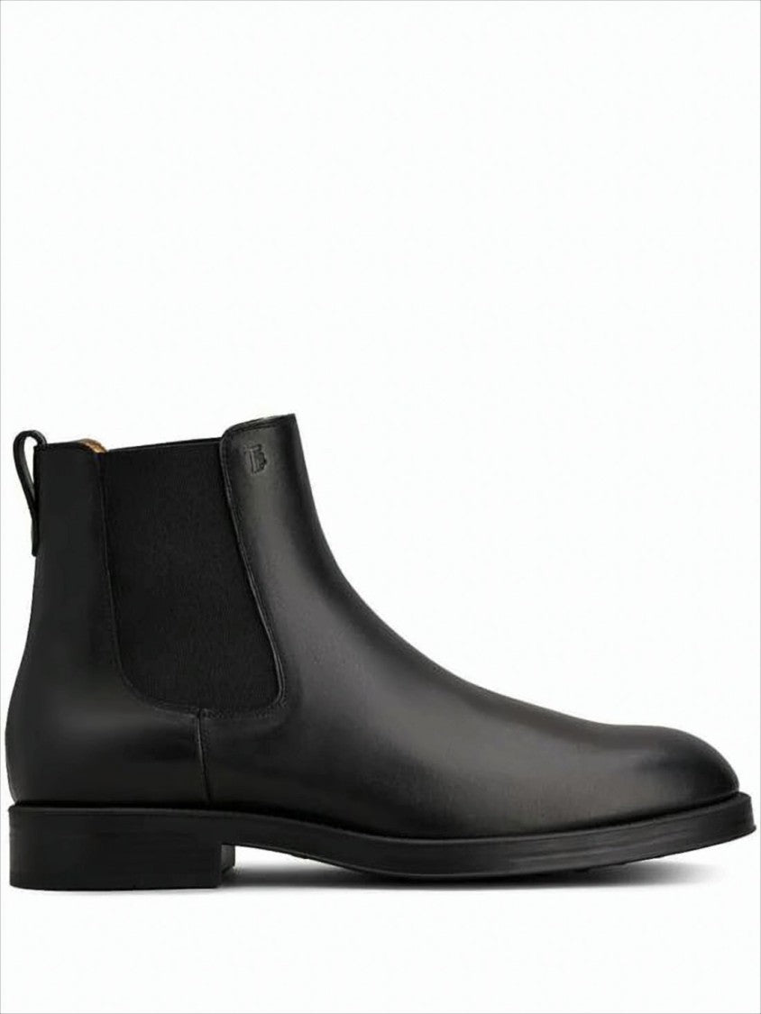 Tod's Black Leather Ankle Boots With Elastic Side Panels And Textured Sole