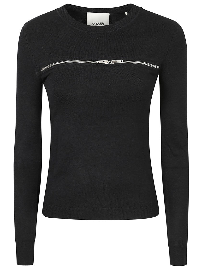 Isabel Marant Fitted Black Sweater With Silver Zipper Detail