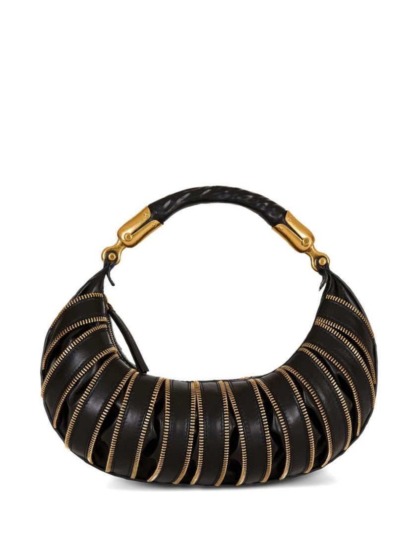 Balmain Curved Black Calfskin Leather Bag