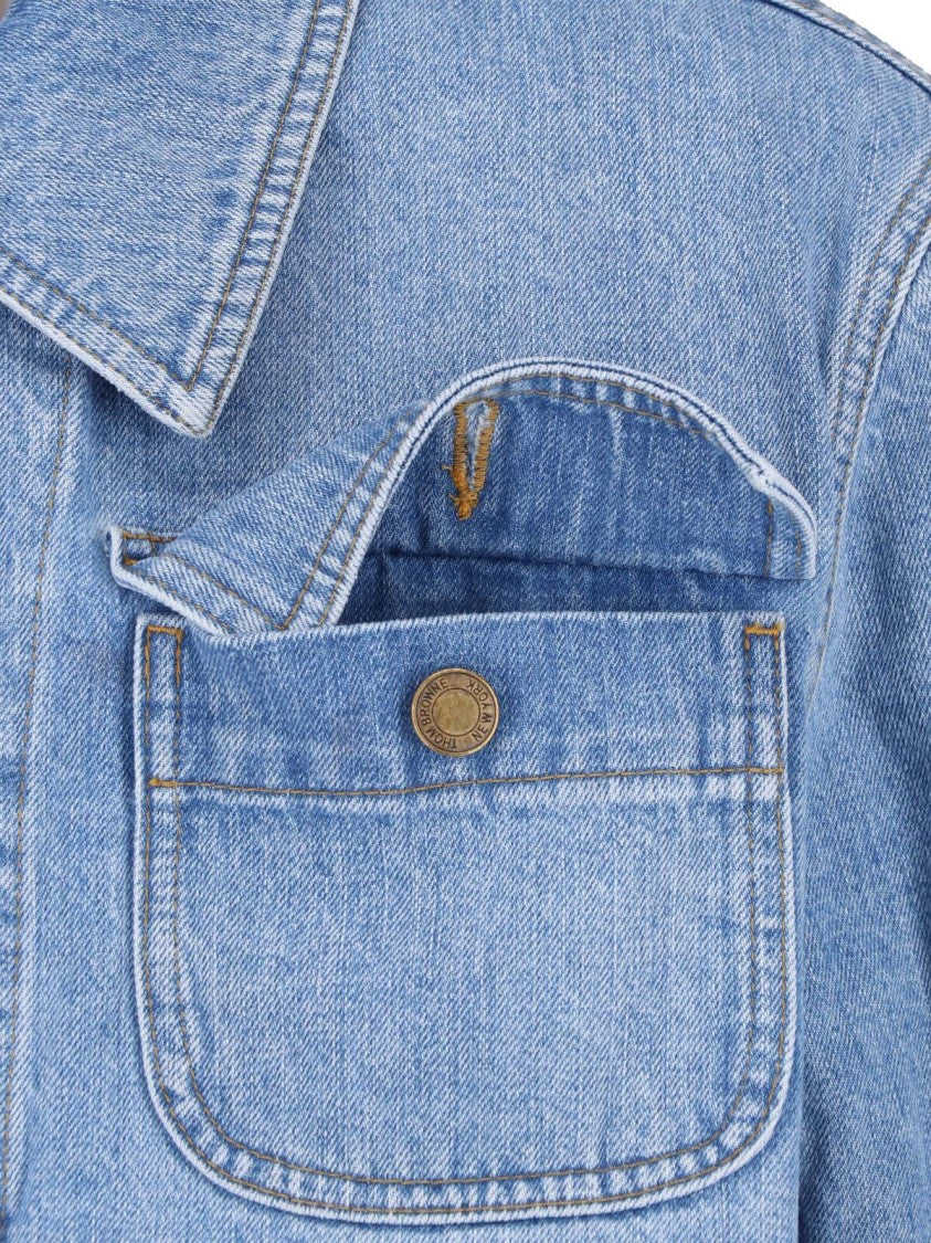 Thom Browne Cropped Classic Collar Flap Pockets Denim Jacket