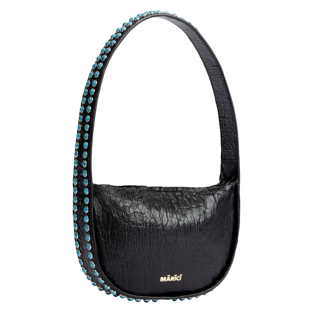 Marici Structured Black Shoulder Bag With Brass-Studded
