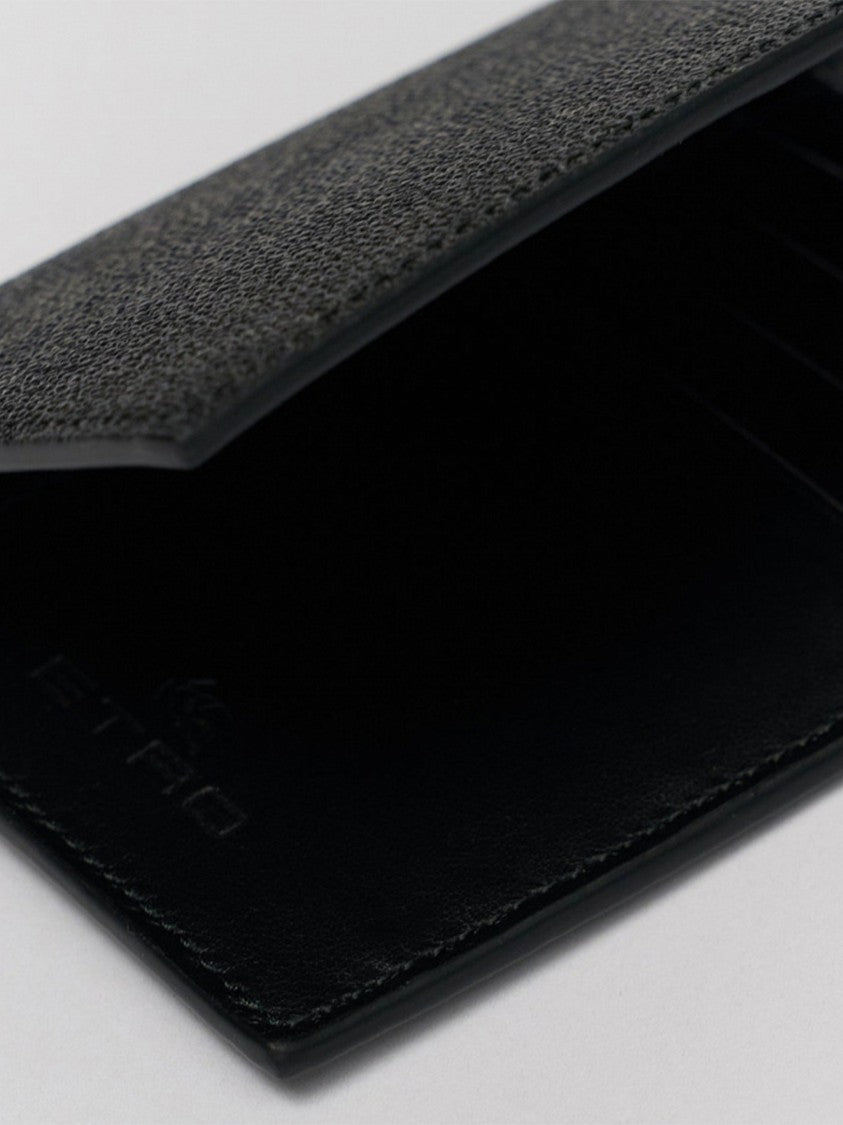 Etro Textured Black Leather Emblem Passport Holder