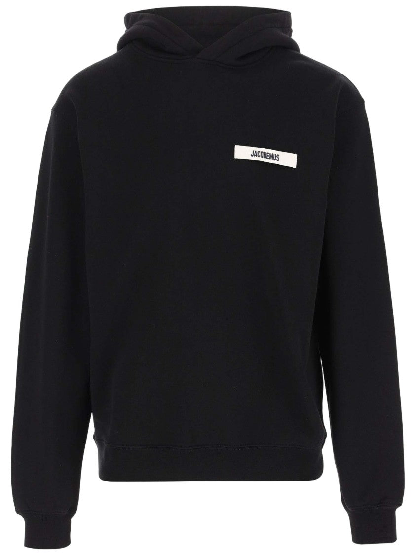 Jacquemus Casual Black Cotton Hoodie With Logo Detail