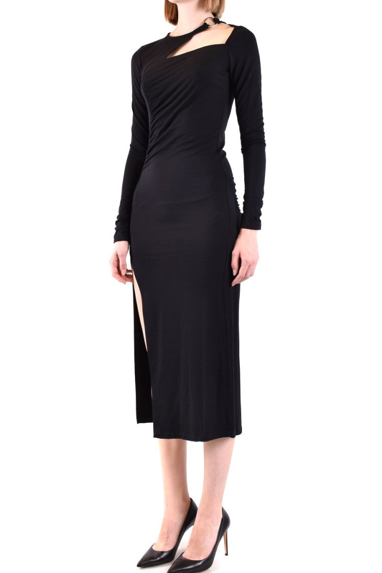 Dondup Black Midi Dress Asymmetrical Neckline High