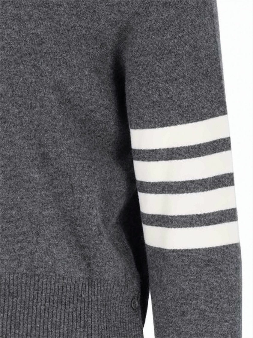 Thom Browne Crew Neck Cashmere Sweater With Contrasting Stripes And Side Buttons