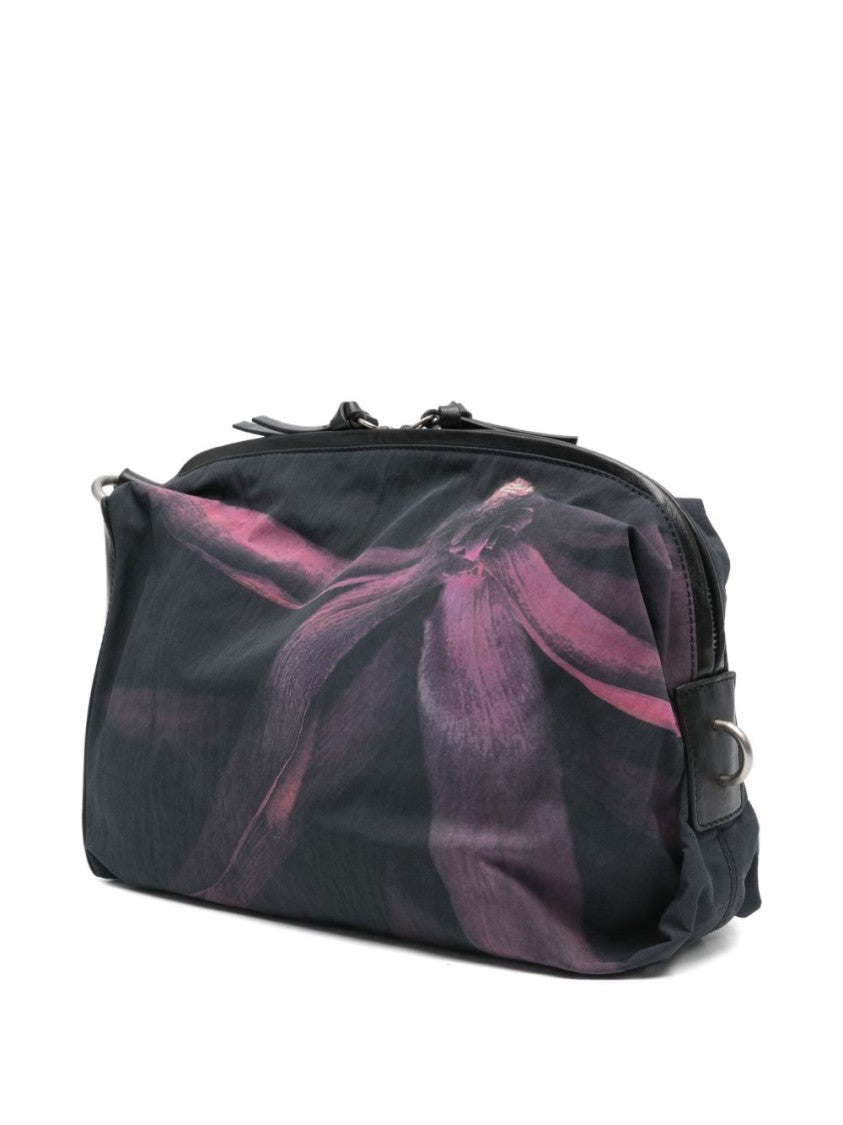 Dries Van Noten Bordeaux Black Floral Print Adjustable Bag