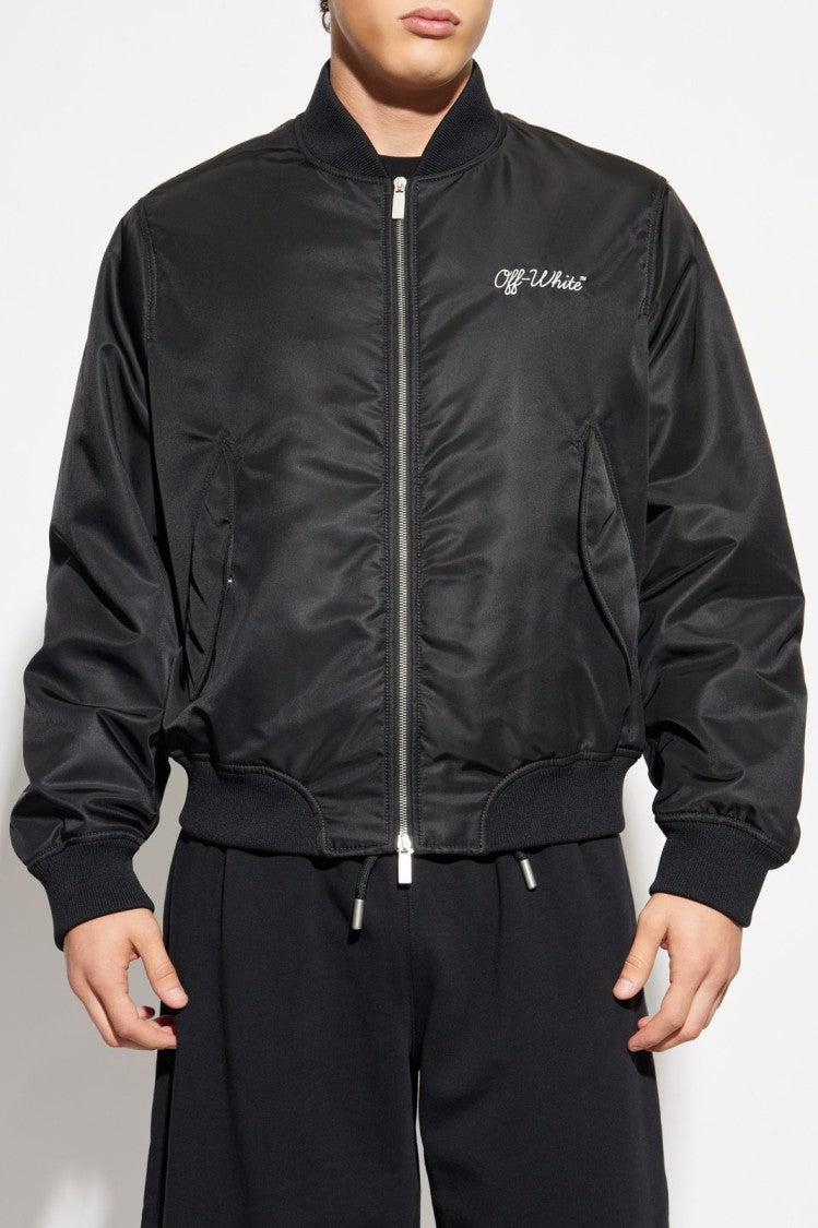 Off-White Minimalist Black Jacket With Modern Silhouette And Zipper Closure