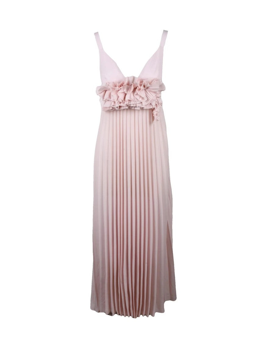 P.A.R.O.S.H. Pink Pleated Ruffled Polyester Maxi Dress