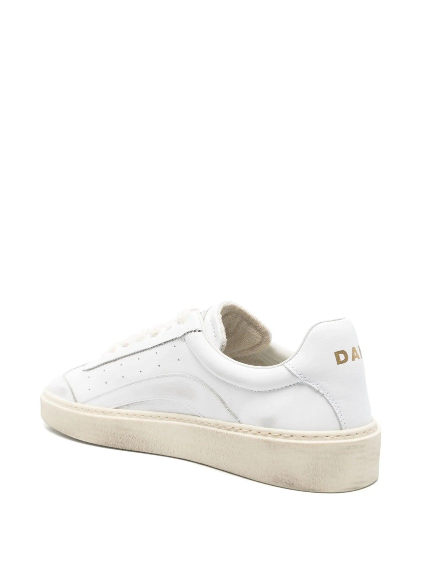 Dsquared2 White Smooth Leather Gold Detail Sneakers