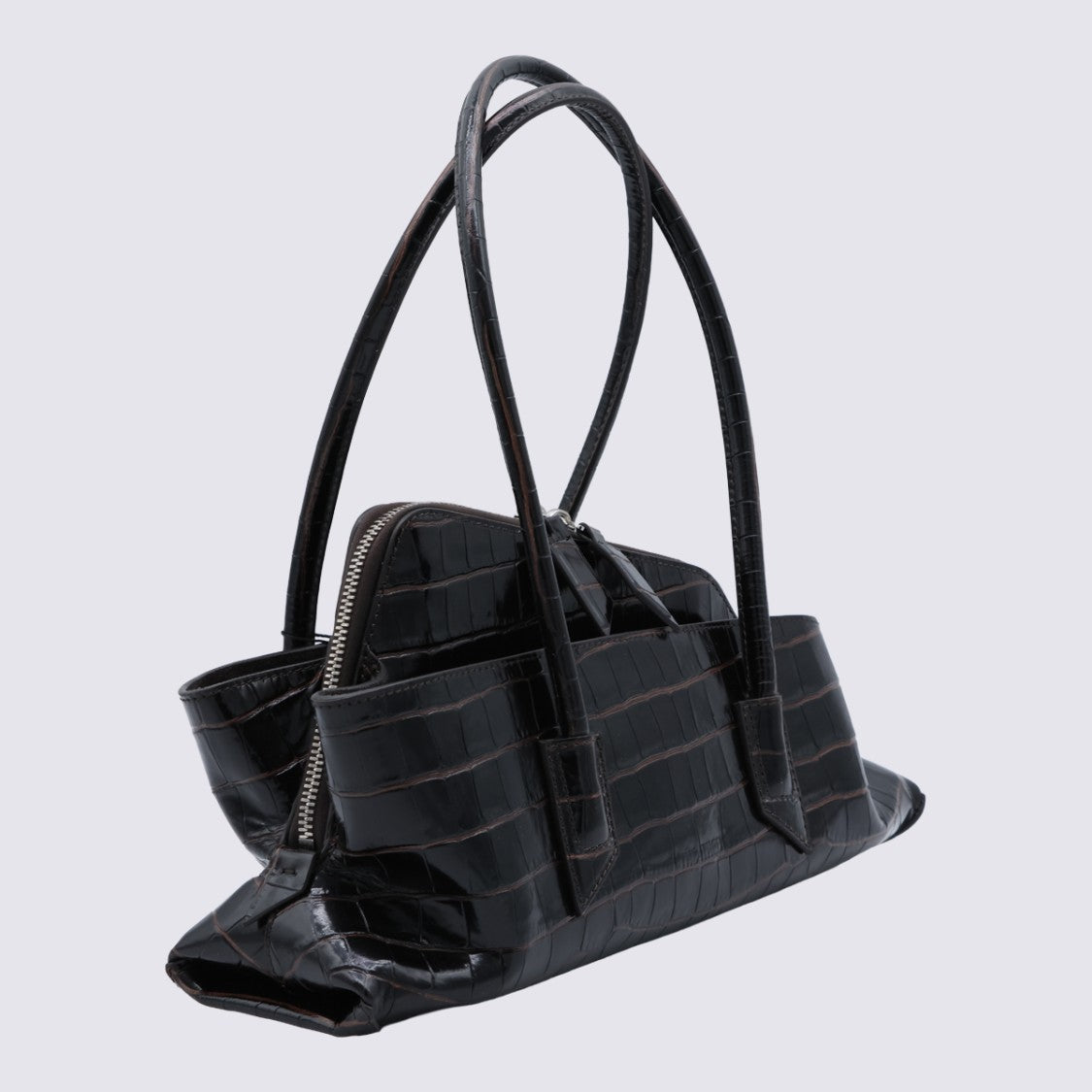 The Attico Crocodile-Embossed Handbag With Zip Closure And Silver Hardware