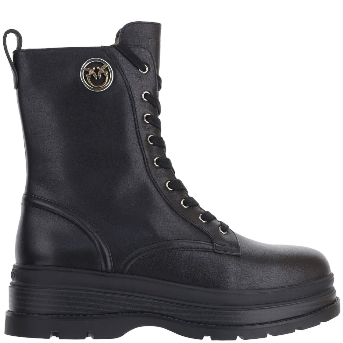 Pinko Black Chunky Sole Lace-Up Leather Boots
