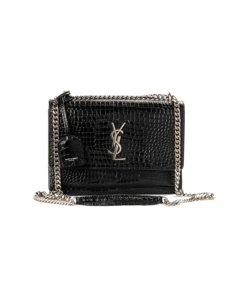 Saint Laurent Black Snake-Embossed Sunset Medium Leather Shoulder Bag
