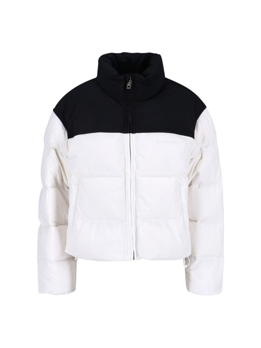 Alexander Wang Cropped White Puffer Jacket With High Collar And Contrast Panel
