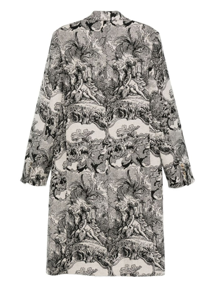 Vivienne Westwood Cream Black Baroque Print Button Coat