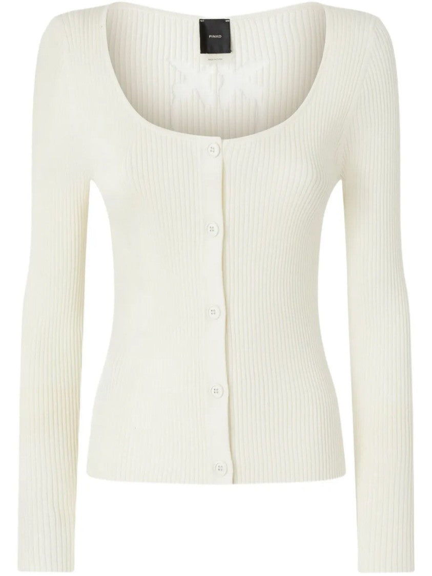 Pinko Fitted Ribbed Cardigan With Scoop Neckline