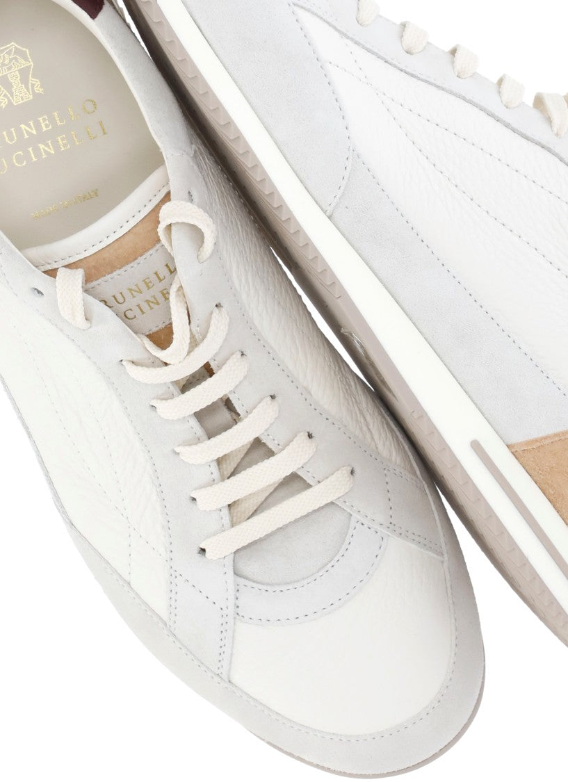 Brunello Cucinelli Ivory Leather Suede Inserts Sneakers