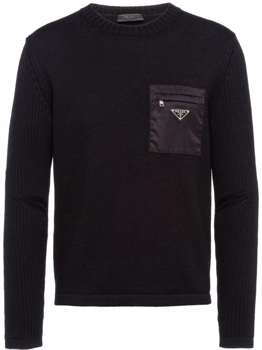Prada Wool Ribbed Patch Pocket Sweater