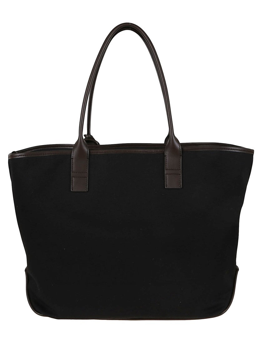 Hogan Spacious Black Leather And Canvas Shoulder Bag