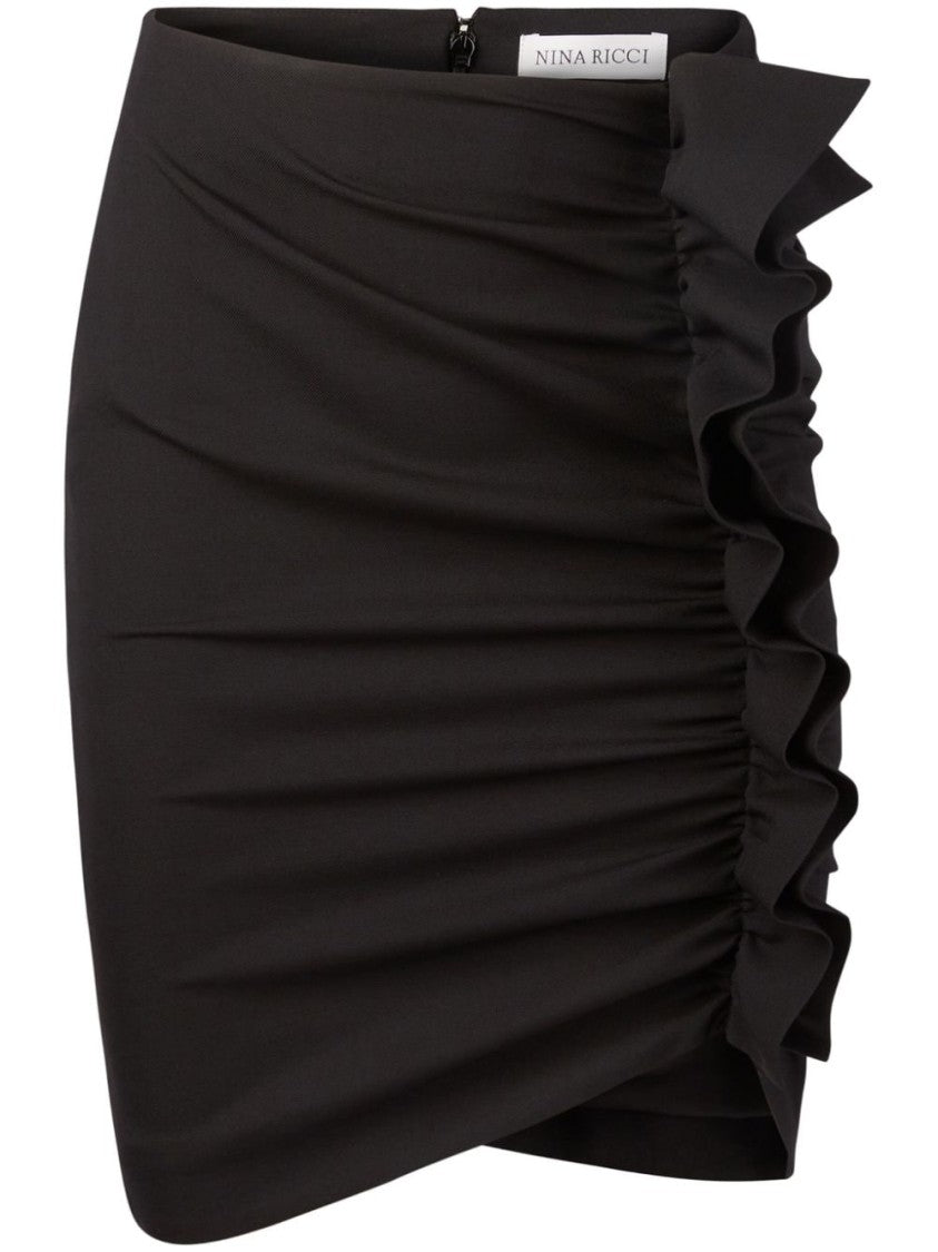 Nina Ricci Draped Black Wool Blend Mini Skirt