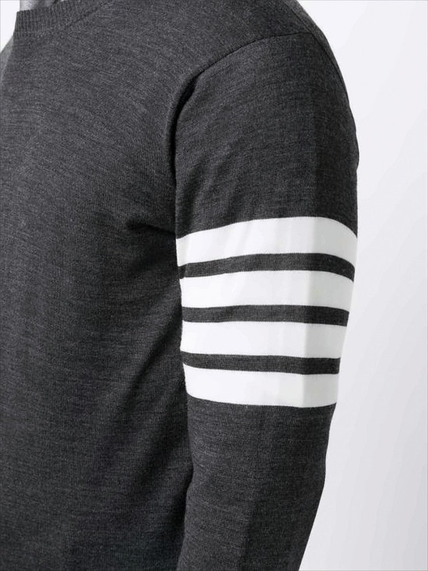 Thom Browne Dark Grey Merino Wool Sweater With Striped Detail